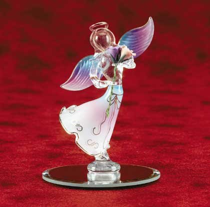 31067 Spun Glass Angel Holding Rose