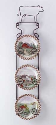 31186 4-Piece Porcelain Farm-Scene Plate Set With Display