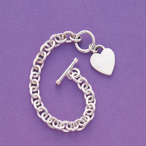 31493 Sterling Silver Link Bracelet With Heart Pendant