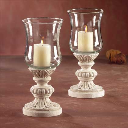 31679 Glass Candleholders Sandstone Finish Base