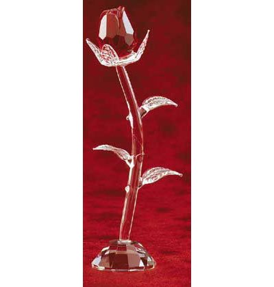 31898 Glass Red Rose & Clear Stem With Base