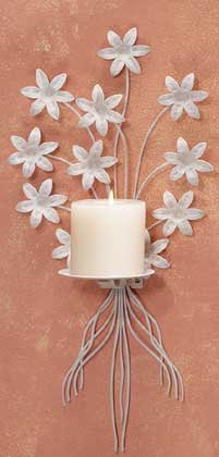 32033 Metal White Floral Candleholder