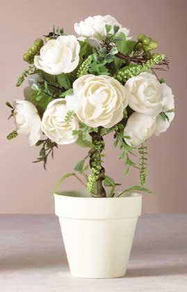 32074 Fabric Rose Topiary in Pot