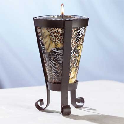 32303 Safari Pattern Cone-Shaped Candle and Holder