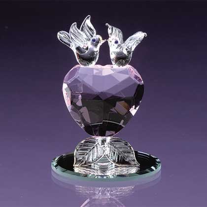32436 Glass Lovebirds Crystal Heart