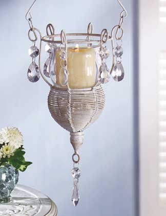 33003 Distressed White Metal Hanging Votive Holder
