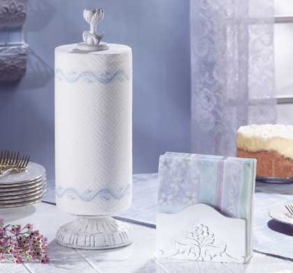 33138 Distressed White Napkin and Towel Holders