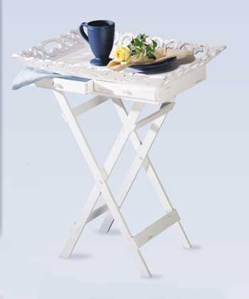 33139 Distressed White Wood Tray Table