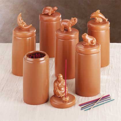 33147 6 Terra Cotta Incense Holder and Burner with Incense (Retail - 9.95ea.)