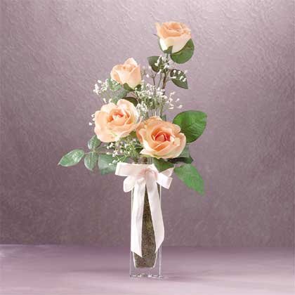 33191 Peach Satin Roses Bouquet in Vase