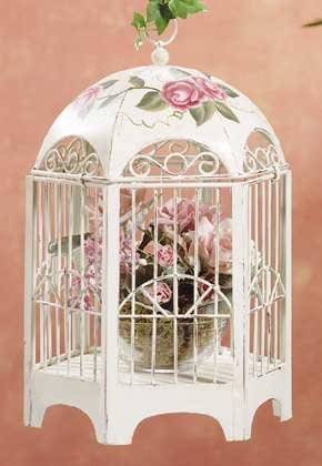 33209 Distressed Beige Metal Birdcage