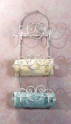 33588 Distressed White Wrought Iron Towel Rack