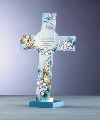 33604 Frosted Glass Cross Votive Holder