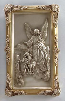 33756 Silver Finish Guardian Angel Wall Plaque