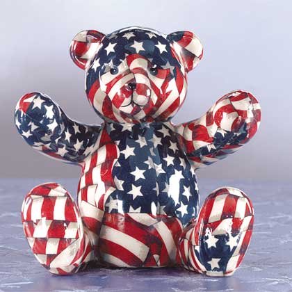 33824 American Flag Patchwork Teddy Bear Bank