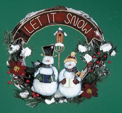 33855 Wood and Metal Snowman Wreath
