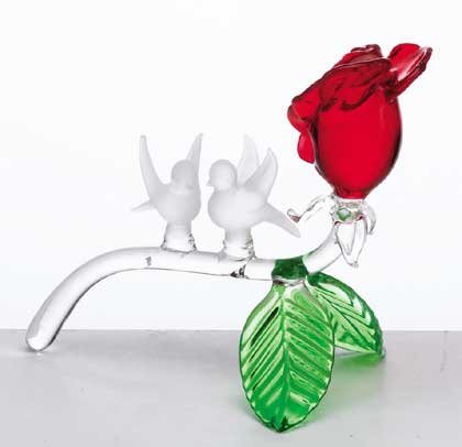 33892 Frosted Glass Birds on Rose