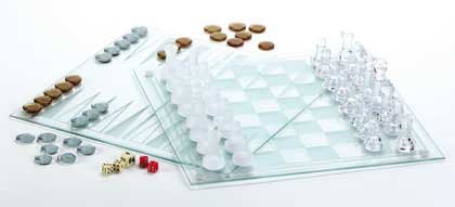 34074 Glass Chess, Checkers and Backgammon Set