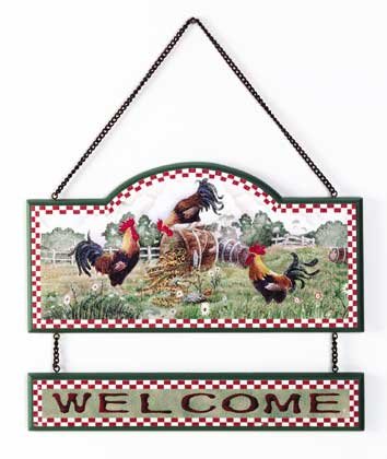 34105 Wood Rooster Welcome Sign