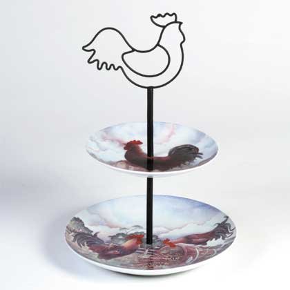 34108 Ceramic Rooster Plate Caddy