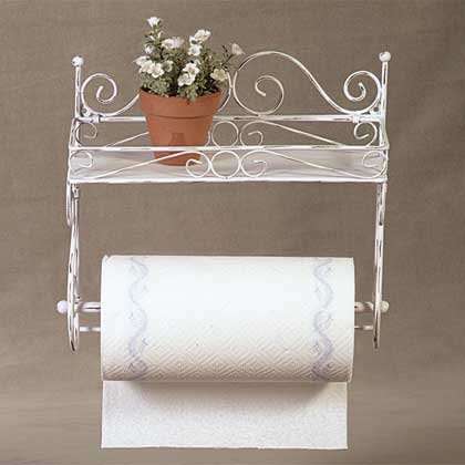34130 Distressed White Metal Towel Rack and Shelf