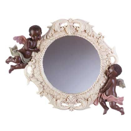 34132 Cherub Wall Mirror with Wicker Pattern