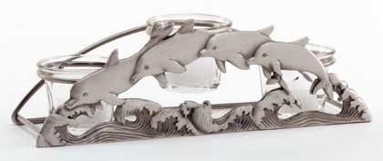 34201 Pewter Dolphin Three-Votive Holder