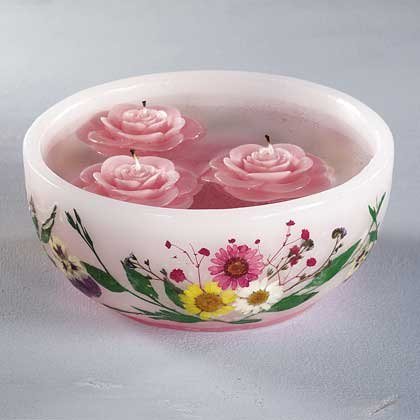 34204 Pink Floating Rose Candles in Wax Bowl