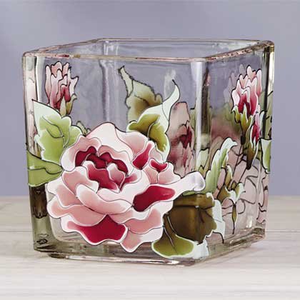 34216 Victorian Rose Square Glass Votive Holder