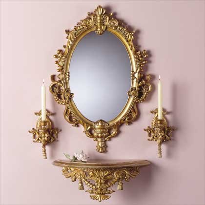 34243 Baroque-Style Mirror, Shelf and Sconce Set