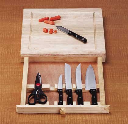 34248 Wood Cutting Board with Knife Set