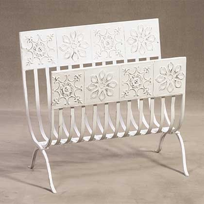 34268 Distressed White Magazine Rack with Tiles