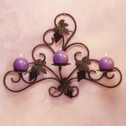 34276 Metal and Grapes Wall Candle Holder