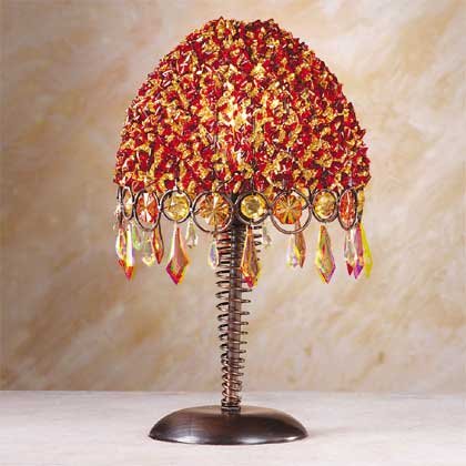 34324 Orange and Red Beaded Lamp