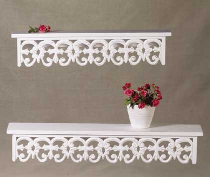 34351 Distressed White Carved Wood Shelves