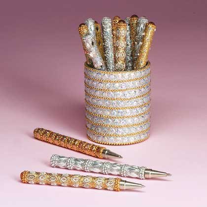 34545 20 Silver and Gold Beaded Pens (in holder) (Retail - 2.49ea)