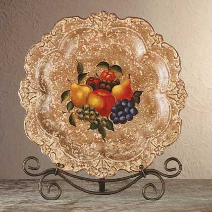 34665 Porcelain Antique-Finish Fruit Design Plate