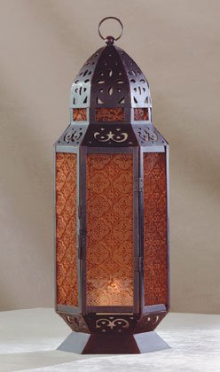34691 Moroccan Design Amber Glass Candle Lantern