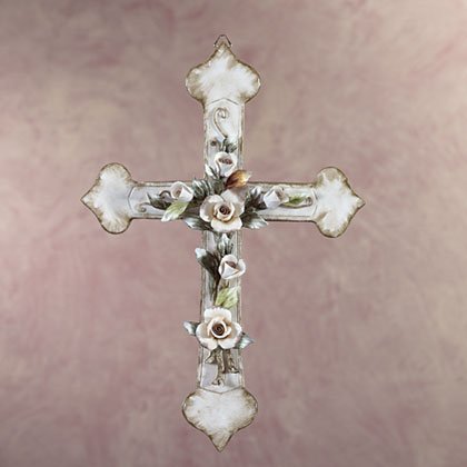 34907 Porcelain Antique-Finish Cross with Roses
