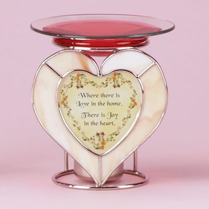 34909 Glass Heart Oil Warmer with Home Sentiment