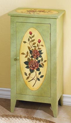 35281 Green Floral Wood Cabinet
