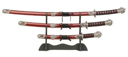 35652 Samurai Swords with Wood Stand Set