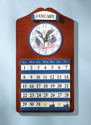 35749 Wood Eagle & Flag Clock & Calendar