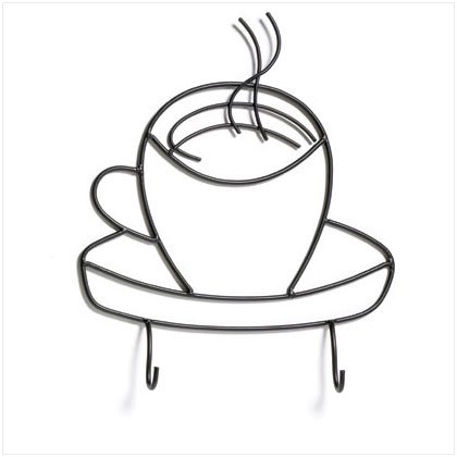 36663 Coffee Cup Metal Hooks Plaque