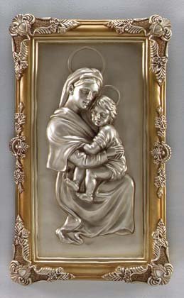 33755 Silver Finish Madonna and Child Wall Plaque