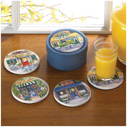 35803 4 PC. FRENCH CAFE COASTERS SET