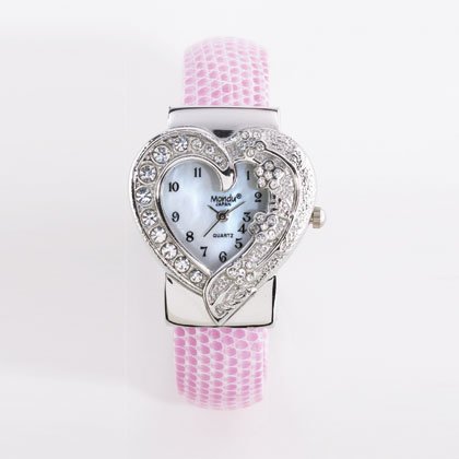 36798 Pink Sparkling Heart Cuff Watch