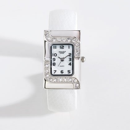 36802 Silver Case White Cuff Watch