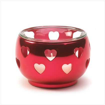 36623 Red Silver Hearts Votive Holder