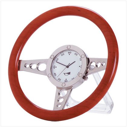 33105 Wood Racer Steering Wheel Clock